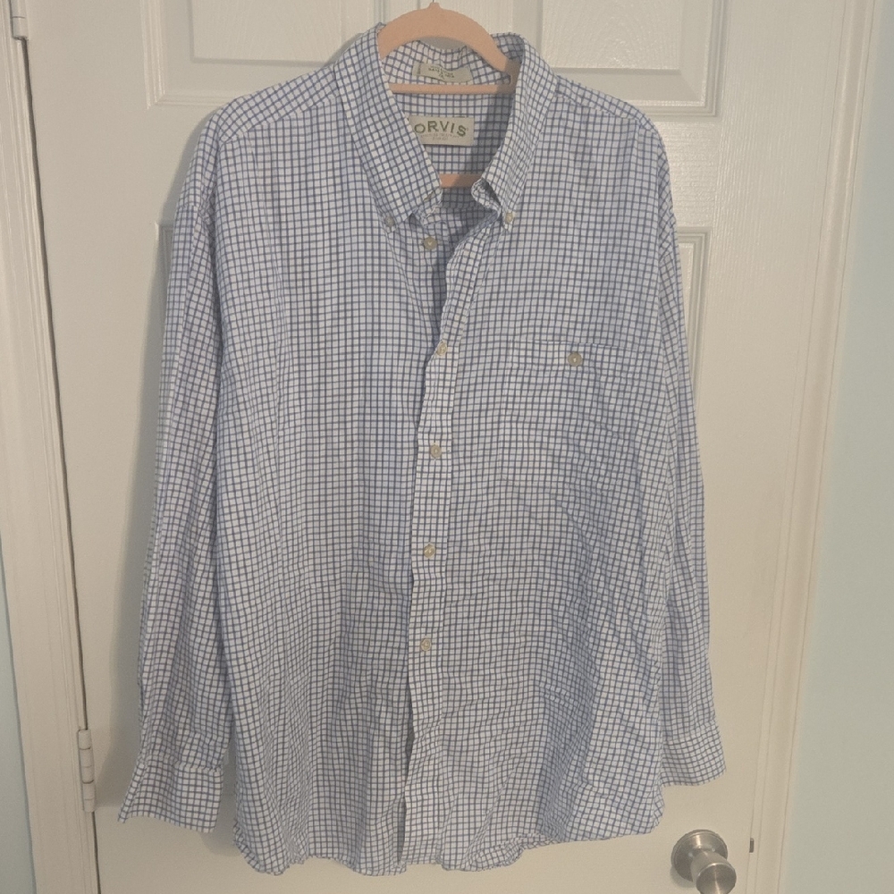 Orvis Light Blue Checked Button-Down Shirt